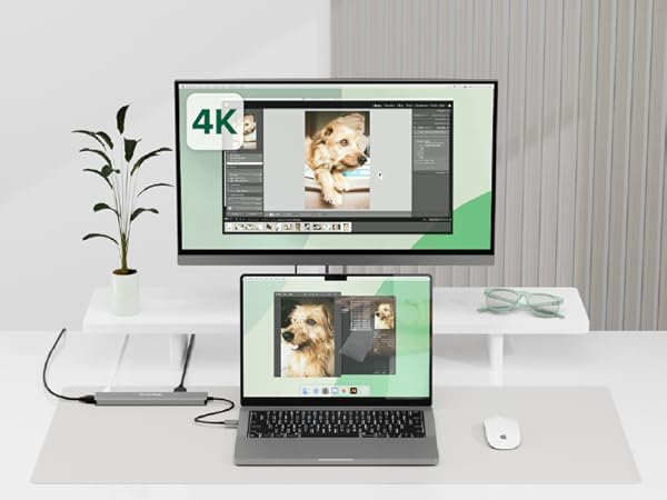 Plugable USB-C Hub highlighting 4K 60Hz HDMI port for adding a second screen to laptops