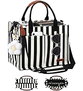 FIORETTO Womens Canvas Tote Bag Purse with Individual Compartment, Zipper Top, Reinforced Bottom ...