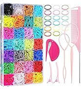 28 Colored Rubber Bands for Hair, 1500 Pcs Small Girls Elastic Ties With 6 Styling Tools - Colorf...