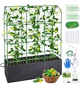 50x65 Inch Cucumber Trellis for Raised Bed - with 46 Gallon Grow Bags, Garden Trellis for Climbin...