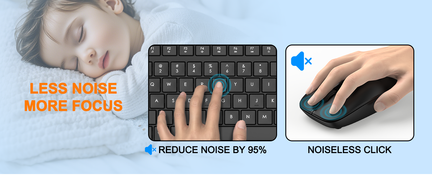 Wireless Keyboard and Mouse Combo, Full Size Silent Ergonomic Keyboard Mouse