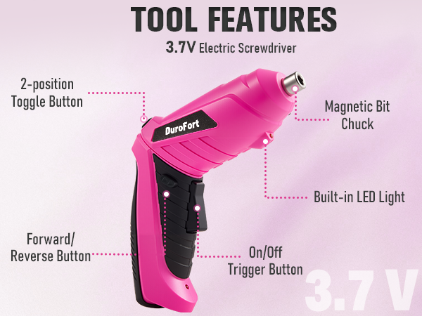 Pink Cordless Electric Screwdriver Set