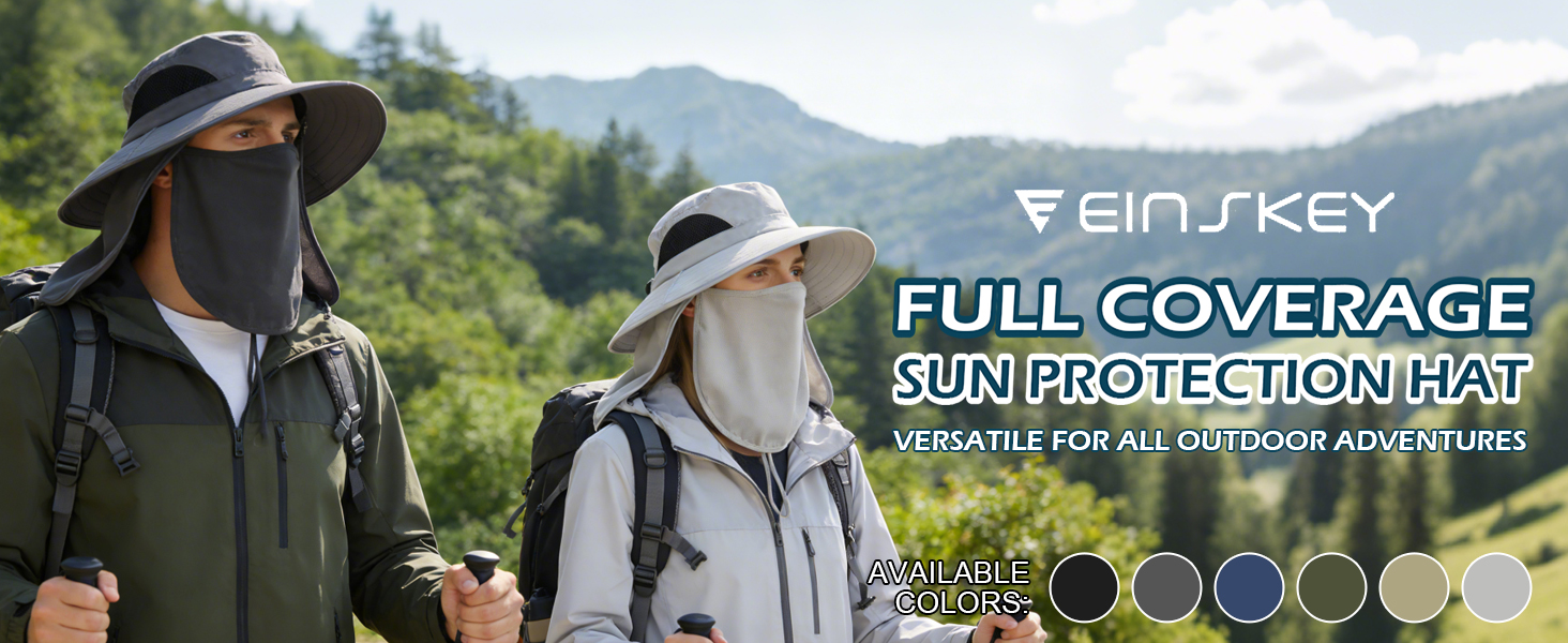 EINSKEY Full Coverage Sun Protection Hat with neck flap, 6 colors, for outdoor adventures.