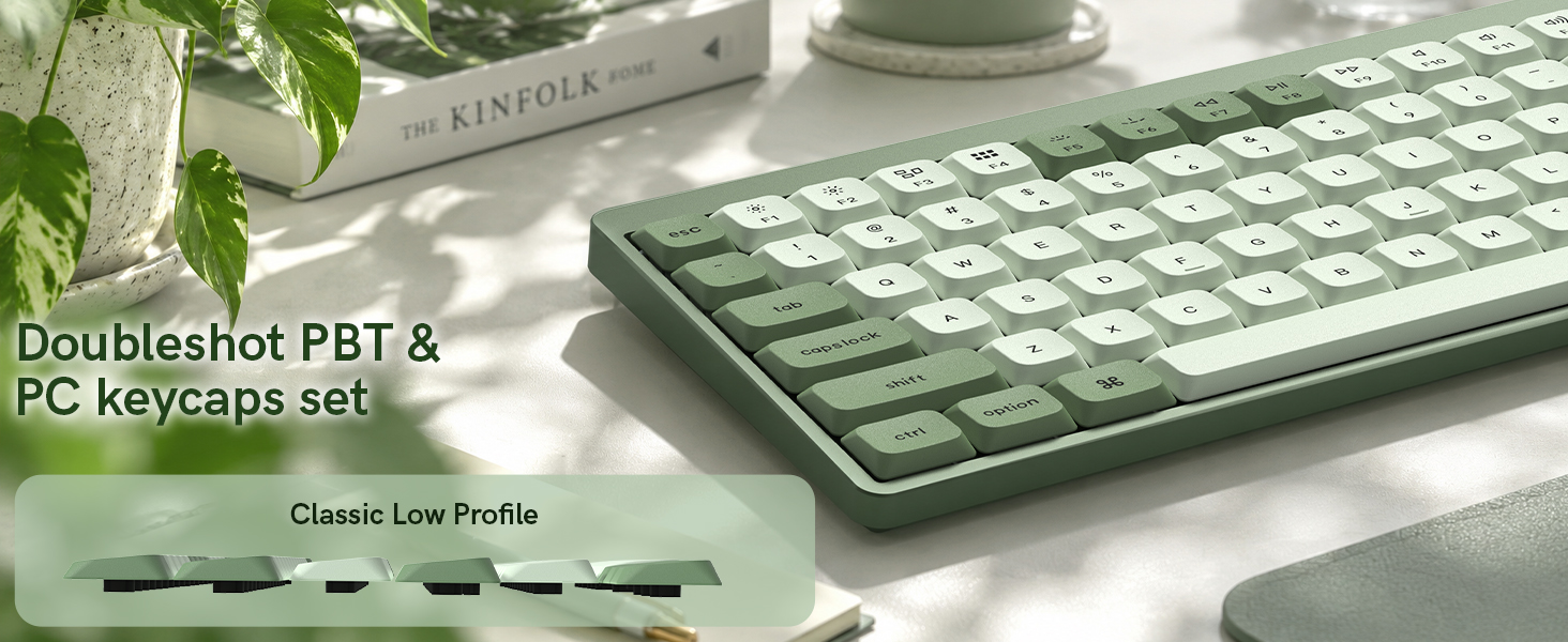 dagaladoo Low Profile keycaps Set,Double Shot PBT Key caps,Matcha Green