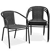 JEAREY Outdoor Patio Rattan Dining Chairs Set of 4, All Weather Stackable Dining Chairs for Lawn,...