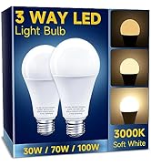 UNILAMP 3 Way LED Light Bulbs, Dimmable A19, E26 Base, Warm White 3000K, 30/70/100W Equivalent, 2...