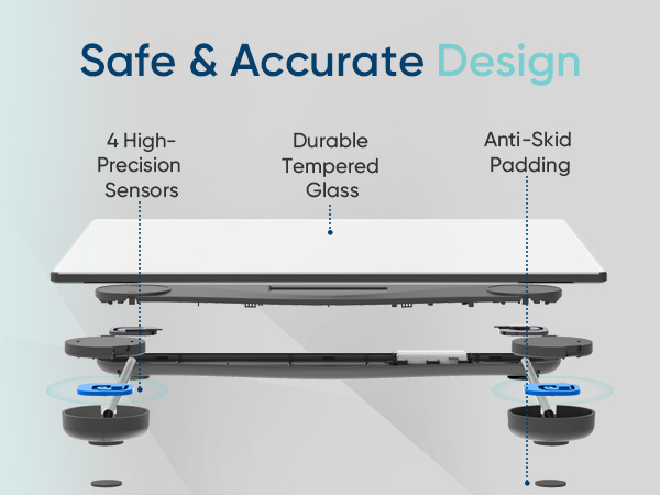 High Accurate Measurements 4 High-Precision Sensors Anti-Skid Padding 6mm Tempered Glass