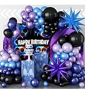 Black Purple Blue Balloon Arch Kit, Pearl Purple Blue Balloons Garland with Explosion Star Balloo...