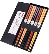 GLAMFIELDS Reusable Chopsticks Japanese Natural Wooden 5 Pairs Classic Style Lightweight Hand-Car...