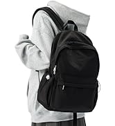 WEPOET Simple Black School Backpack For Women Men Aesthetic Medium Backpack Lightweight Casual Da...