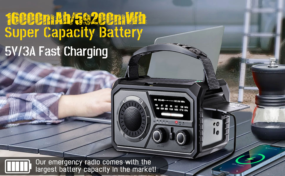 Hand Crank Emergency Radio Weather Radio 7400mWh Battery Operated Radio