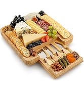 Zulay Kitchen Premium Bamboo Cheese Board Set - Extra Thick Bamboo Charcuterie Board Set with 4 P...