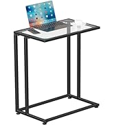 Simple Trending Tempered Glass Large C Shaped end Table, 20.5 Inch Wide Side Table TV Tray Table,...