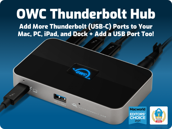 OWC Thunderbolt Hub with Three Thunderbolt 4 Ports and One USB Port for Thunderbolt 4 PC