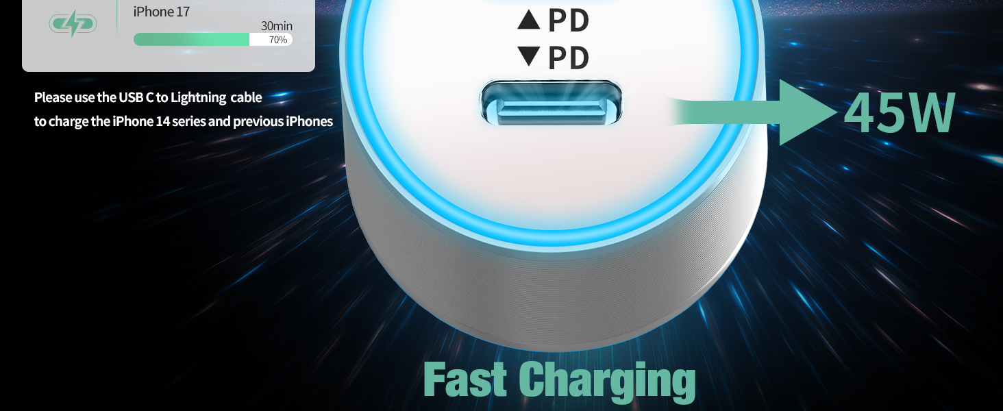 15 plus 45W USB C Car Charger Adapter Fast Charge galaxy a54 5g white color super fast car charger