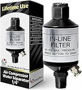 LE LEMATEC Air Compressor Water Separator, 1/4", Produces Clean Dry Air with One Way Drain Valve,...