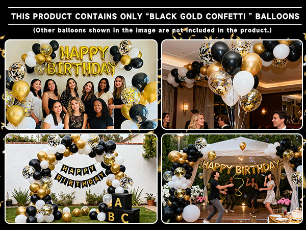 Black Gold Confetti Balloons