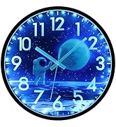 JoFomp Glow in The Dark Wall Clock 12 Inch, Silent Lighted Wall Clocks Battery Operated, Astronau...