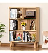 LEYAOYAO Wooden 7 Cube Book Shelf, Natural 3 Tier Bookshelf with Legs, Modern Open Storage Organi...