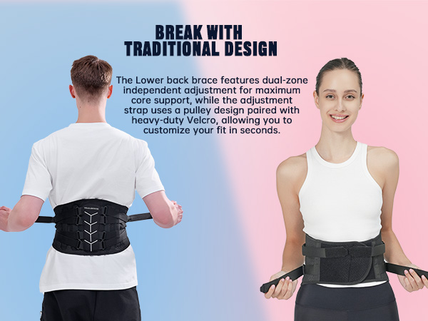 The Lower back brace features dual-zone independent adjustment for maximum core support.