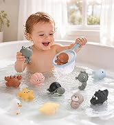 No-Hole bath toys, 12PCS ocean animals, fishing fun, mesh bag, BPA-free, toddlers 1-3