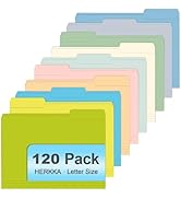 File Folder, HERKKA 120 Pack 1/3 Cut Tab File Folders, Letter Size, Assorted 10 Colors, Colored F...