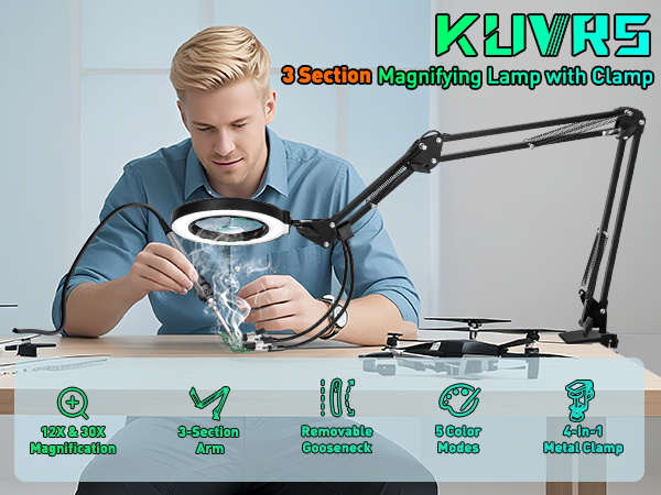 desk clamp magnifying glass with light