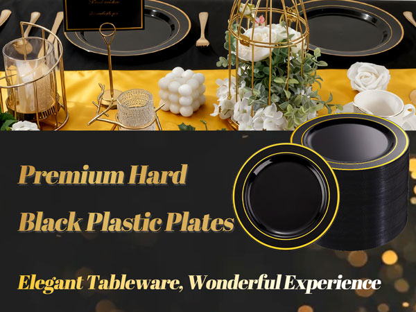 Black and Gold Plastic Dinner Plates