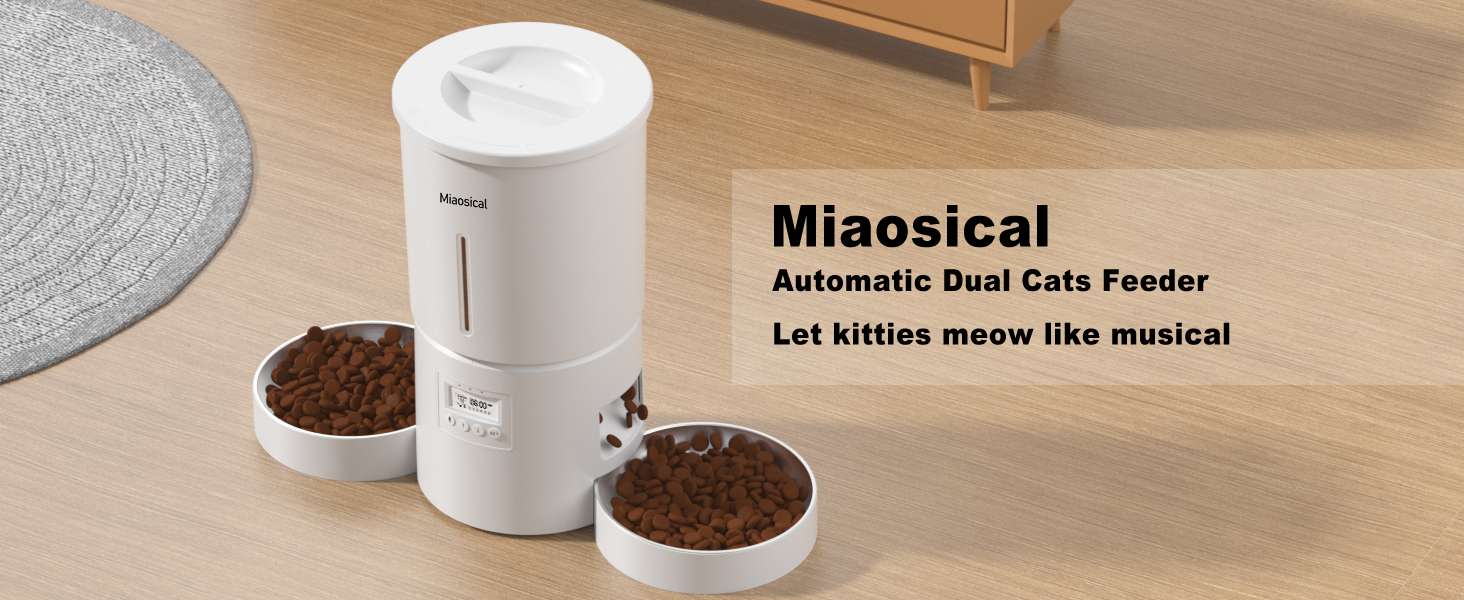 miaosical dual bowls cat feeder white