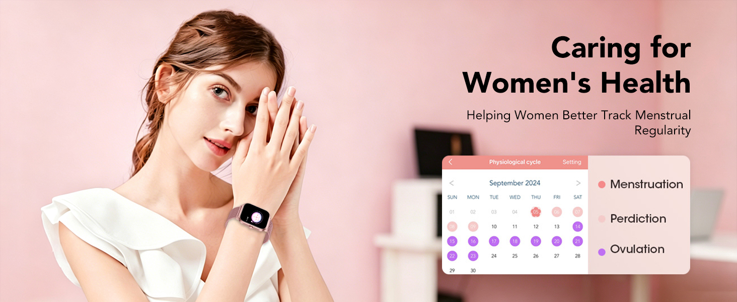 fashion smart watch women with stress monitoring and menstrual cycle tracking