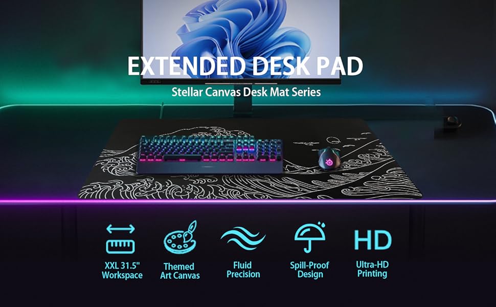 Japanese Sea Wave Large Desk Pad,Mouse Pad,Anime Gaming Mouse Pad