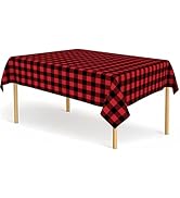 CINSOEN 2 Pack Red and Black Checkered Tablecloth Red Gingham Plastic Table Cloths for Parties Di...