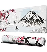 Ovenbird Japanese Mountains with Cherry Blossom Extended Gaming Computer Mouse Pad, Cute Anime Mo...