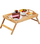 Bed Tray Table Folding Legs with Handles Breakfast Tray for Sofa Eating,Drawing,Platters Bamboo S...