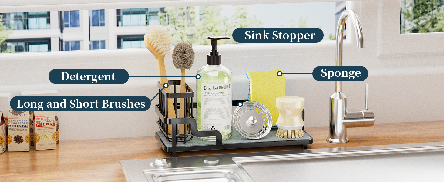 dish brush holder, kitchen sink organizer