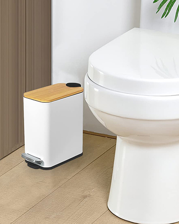 Bathroom Trash Can with Bamboo Lid