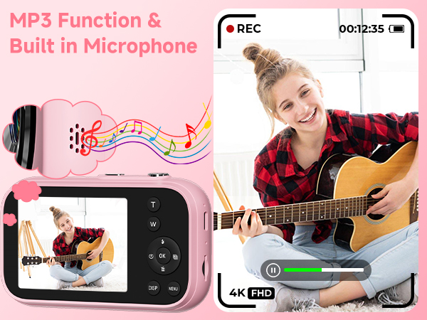 pink digital camera with MP3/compact digital camera/kids digital camera