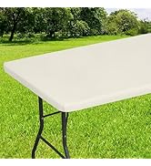 Smiry Rectangle Tablecloth, Elastic Fitted Flannel Backed Vinyl Tablecloths for 6ft Folding Table...