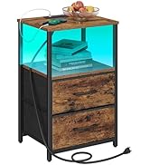 TUTOTAK LED End Table with Charging Station, Nightstand with Cloth Drawer, Side Table with 1 USB ...