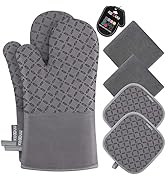 KEGOUU Oven Mitts and Pot Holders 6pcs Set, Kitchen Oven Glove High Heat Resistant 500 Degree Ext...