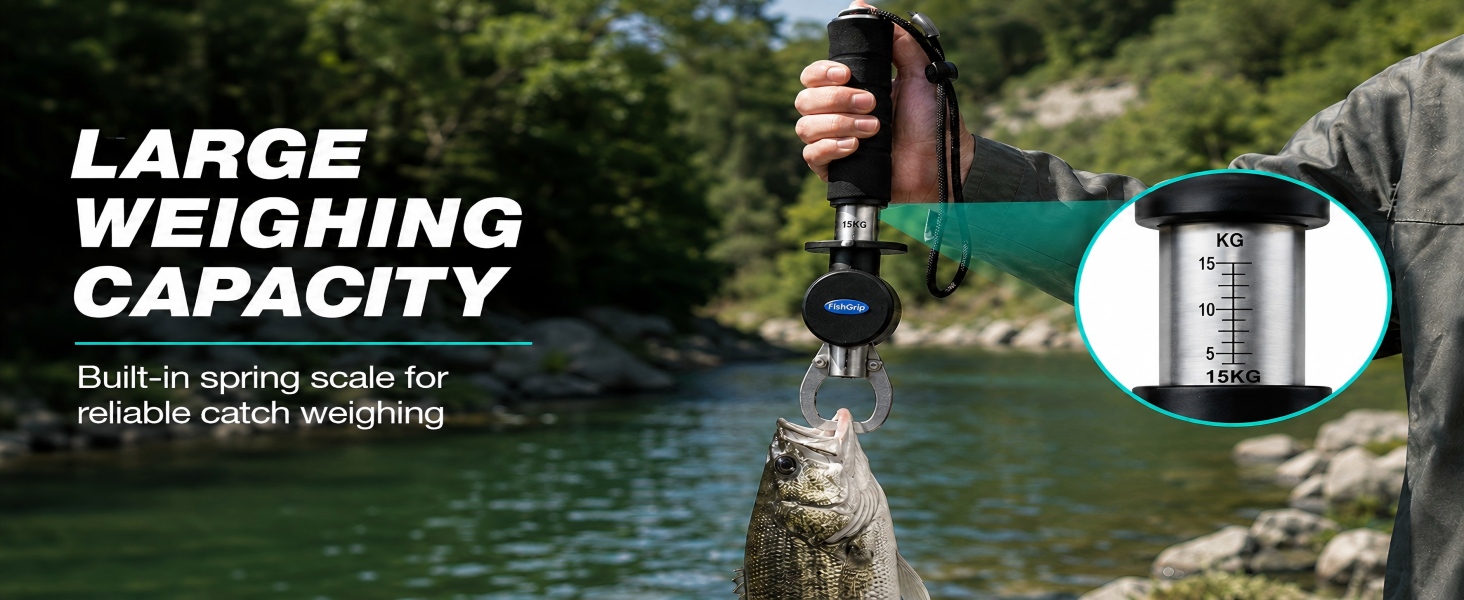 Fishing lip gripper with built-in scale and tape measure