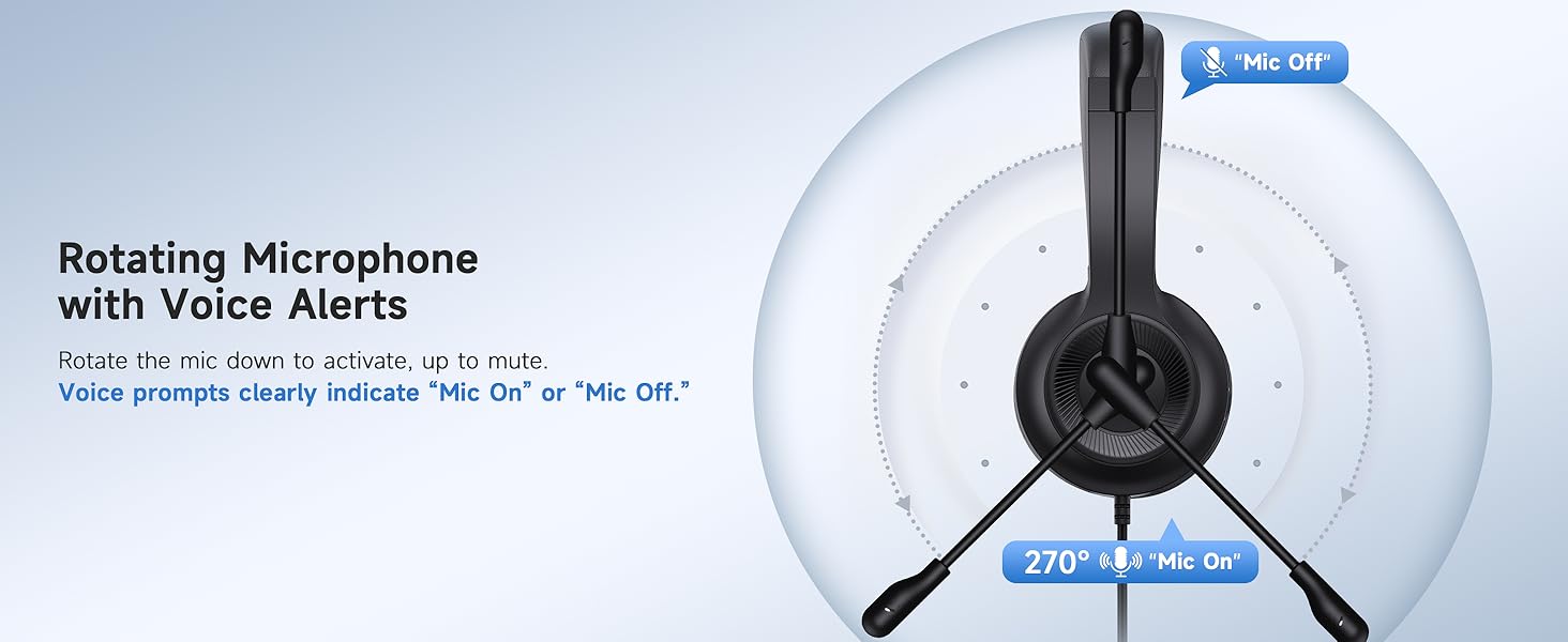 Computer Headset with Microphone for PC, USB Headset with Noise Cancelling Mic Black