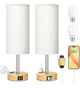 Touch Bedside Table Lamps Set - 3 Way Dimmable Bedroom Lamps Set of 2 with USB C and A Ports, Sma...