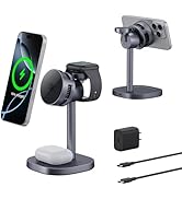TRIBONE 3 in 1 Magsafe Wireless Charger Stand for iPhone 16 Charger, Qi2 Certified 15W Wireless C...