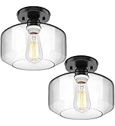 TOBUSA Semi Flush Mount Ceiling Light 2 Pack, Industrial Ceiling Light Fixture with Clear Glass P...