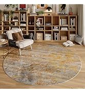 Beige Gold Round Area Rugs 4ft Washable Circle Rug for Entryway Kitchen, Non Slip Soft Low Pile S...