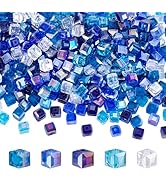PH PandaHall 360pcs Blue Glass Beads, 6mm Cube Faceted Bead 5 Colors Ocean Beach Transparent Crys...