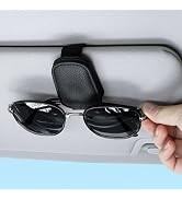 Megjuwos Magnetic Leather Sunglasses Holder for Car Visor, Faux Leather Glasses Clip with Ticket ...
