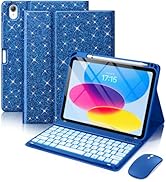 Hamile for iPad A16 Case with Keyboard - Mouse Backlit Wireless Detachable Keyboard Glitter Folio...