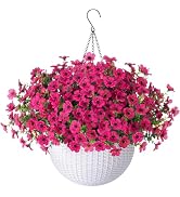 HyeFlora Artificial Faux Hanging Flowers Plants Basket for Outdoor Outside Porch Spring Decoratio...